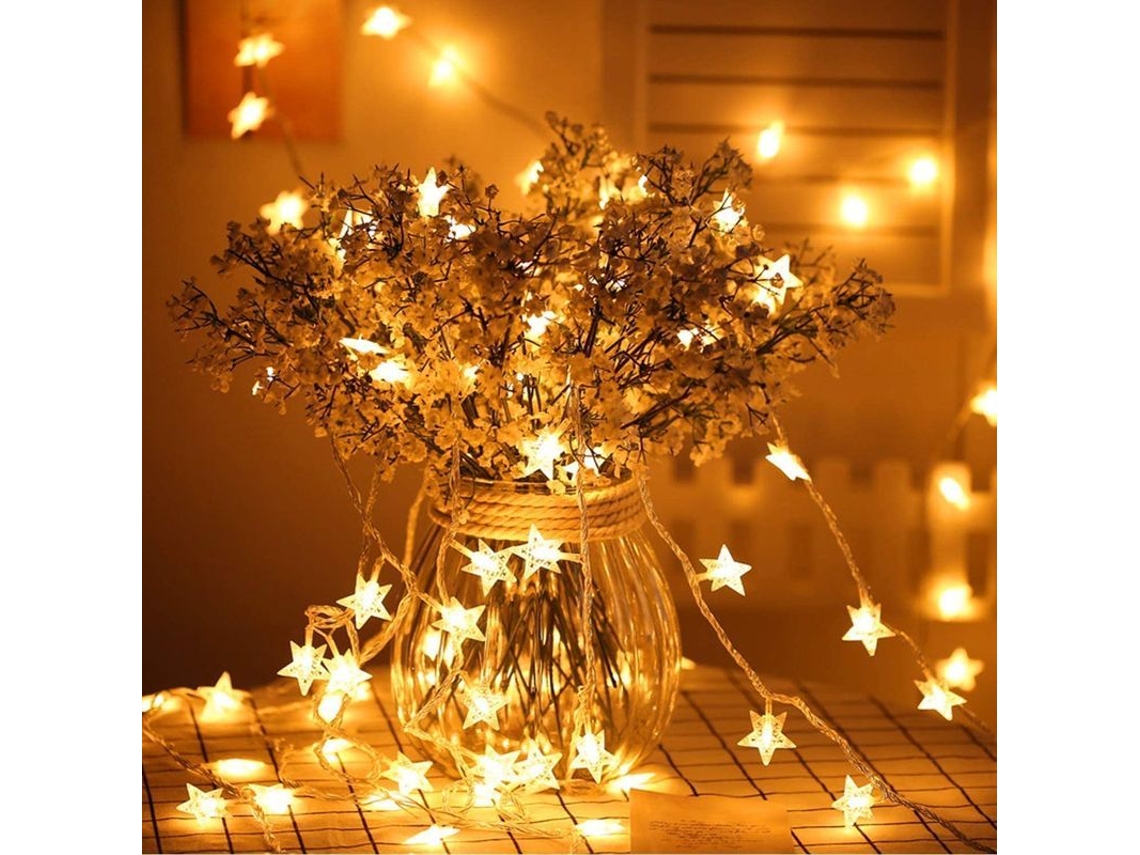 Guirnalda De Luces De 5 M Con 50 Estrellas Led Para Exteriores, Jardín, Funciona Con Pilas Y Tiene 8 Modos De Iluminación.