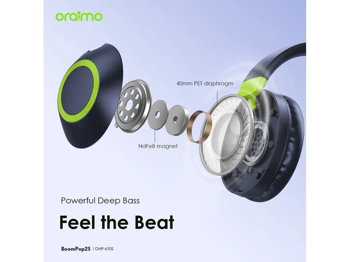 Auriculares Inalámbricos Supraaurales Oraimo Boompop2s Ohp-610s Con Cancelación De Ruido Ambiental Y Graves Potentes, Color Azul Nebulosa.