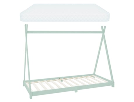 Cama para niños madera de pino menta con colchón hipoalergénico somier 90x200 cm ML-DESIGN