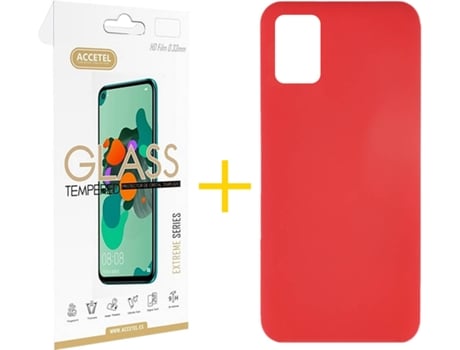 Kit Funda + Protector de Pantalla Samsung Galaxy A51 ACCETEL Silicona Líquida (Rojo)