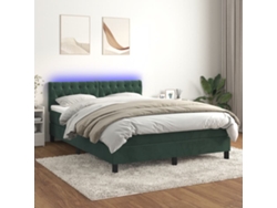 Cama Box Spring Colchón Y Led Terciopelo Verde Oscuro 140x200cm