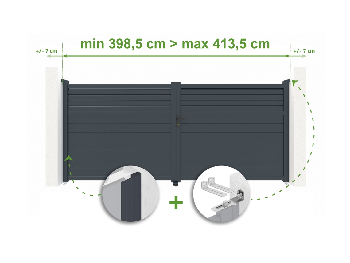 Puerta batiente ajustable de 4 m de ancho, Carpatia H.180 cm, aluminio gris, Casanoov
