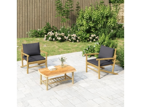 Conjunto 3 de muebles de jardín VIDAXL bambú con cojines gris oscuro
