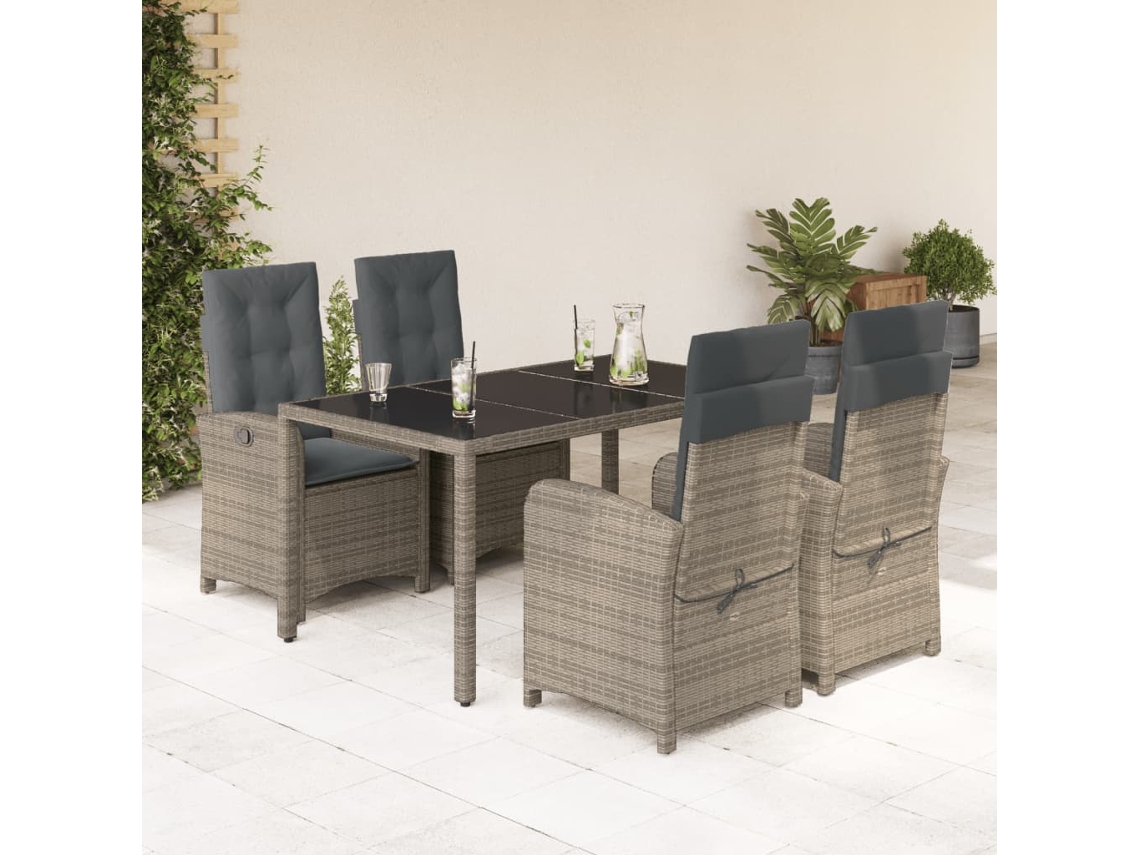 Conjunto de comedor de jardín DKD Home Decor de 5 piezas con cojines, ratán gris