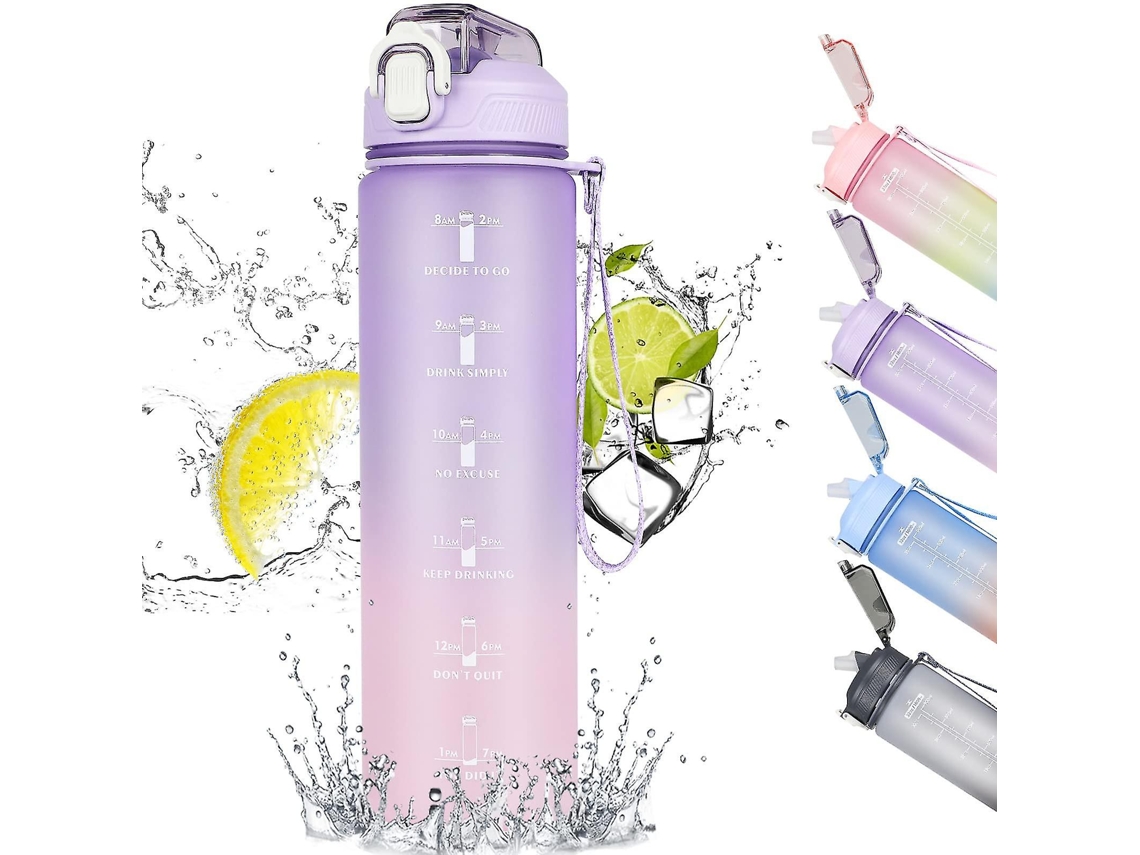 Botella Deportiva De Agua Con Pajita, 1 Litro, Motivacional, A Prueba De Fugas Y Con Marcación De Tiempo. Rosewell