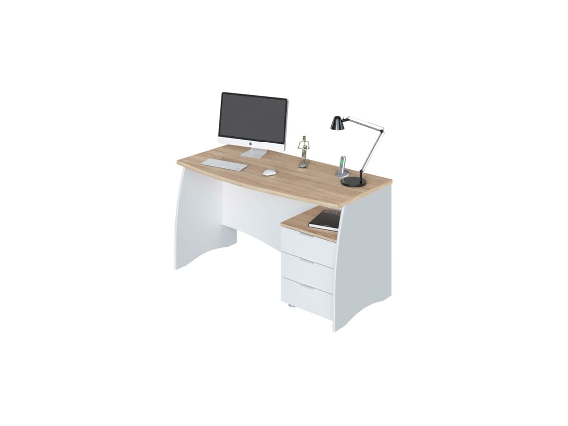 Mesa de escritorio Stil Buc 3 cajones Blanco Artik (Blanco Mate) - Roble Canadian 136 x 74 x 67 cm