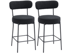 Taburetes Bar 2 Piezas Asiento Reposapiés Lana Negro