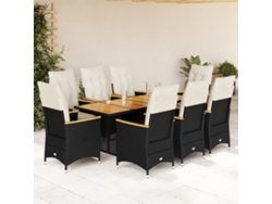 9 Pcs Conjunto De Bistro P/ Jardin C/ Almofadas Vime Pe Preto Dkd Home Decor