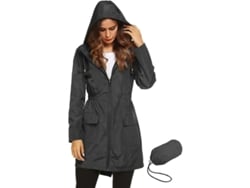 Chaqueta impermeable ligera Rebe para mujer con capucha, talla L, color negro.