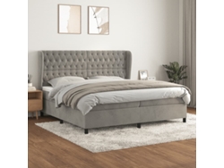 Cama Box Spring Con Colchón Terciopelo Gris Claro 200x200 Cm