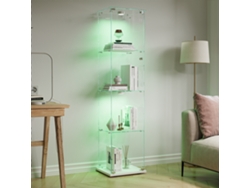 Vitrina de 4 niveles con iluminación LED táctil, cristal templado, estantes blancos, diseño moderno y compacto, color blanco.