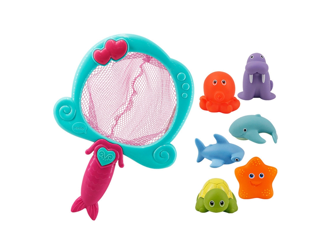 Juguete De Baño Infantil Con Forma De Animal, Con Rociador Y Red De Pesca, 6 Piezas, Azul.