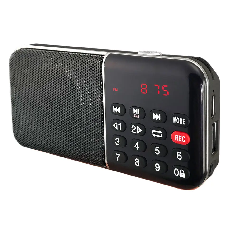 (Negro) Nueva radio FM con Super Bass, multifuncional, con puerto de carga tipo CE y batería recargable.