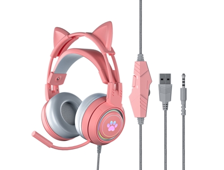 Auriculares luminosos para juegos Auriculares con cable para juegos con orejas de gato (rosa) SUNMOSTAR