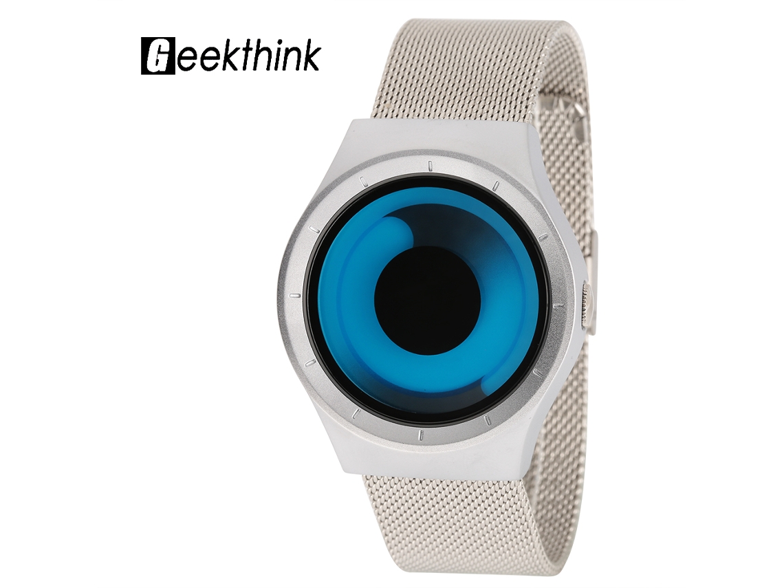 Reloj De Pulsera Geekthink, Cuarzo, Acero Inoxidable, Resistente Al Agua Hasta 30 M, Plateado, Azul, Diseño En Espiral.