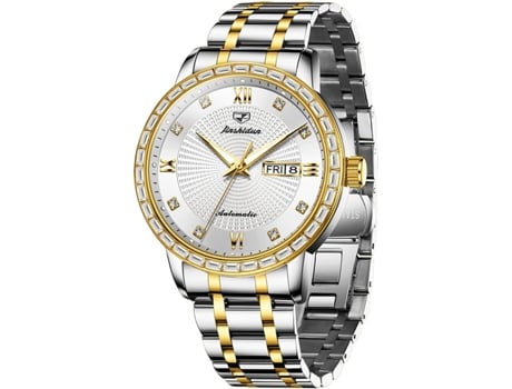VEANXIN Reloj Automático para Hombre Reloj Mecánico de Negocios Plateado y Dorado Reloj de Fecha Luminoso Resistente al Agua de Acero Inoxidable(Or...