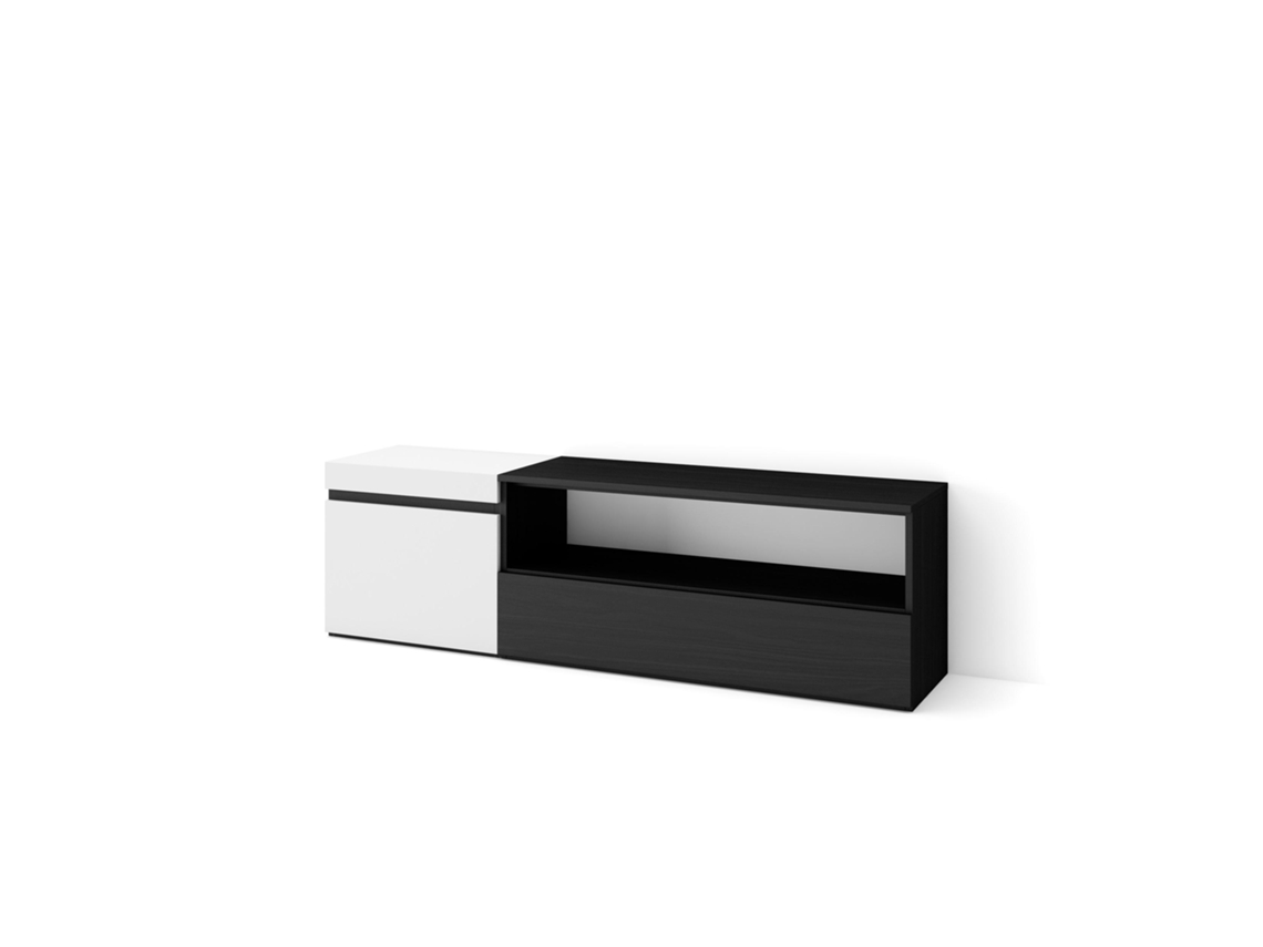 Mueble TV Televisión 150x45x35cm Para TV hasta 65 Con almacenamiento Blanco y negro