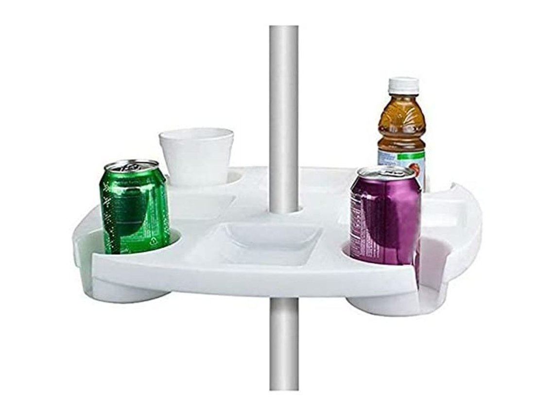 Tabla Grande De 17 Pulgadas Para Sombrilla De Playa Exterior Con 4 Portavasos Y 4 Compartimentos Para Aperitivos.