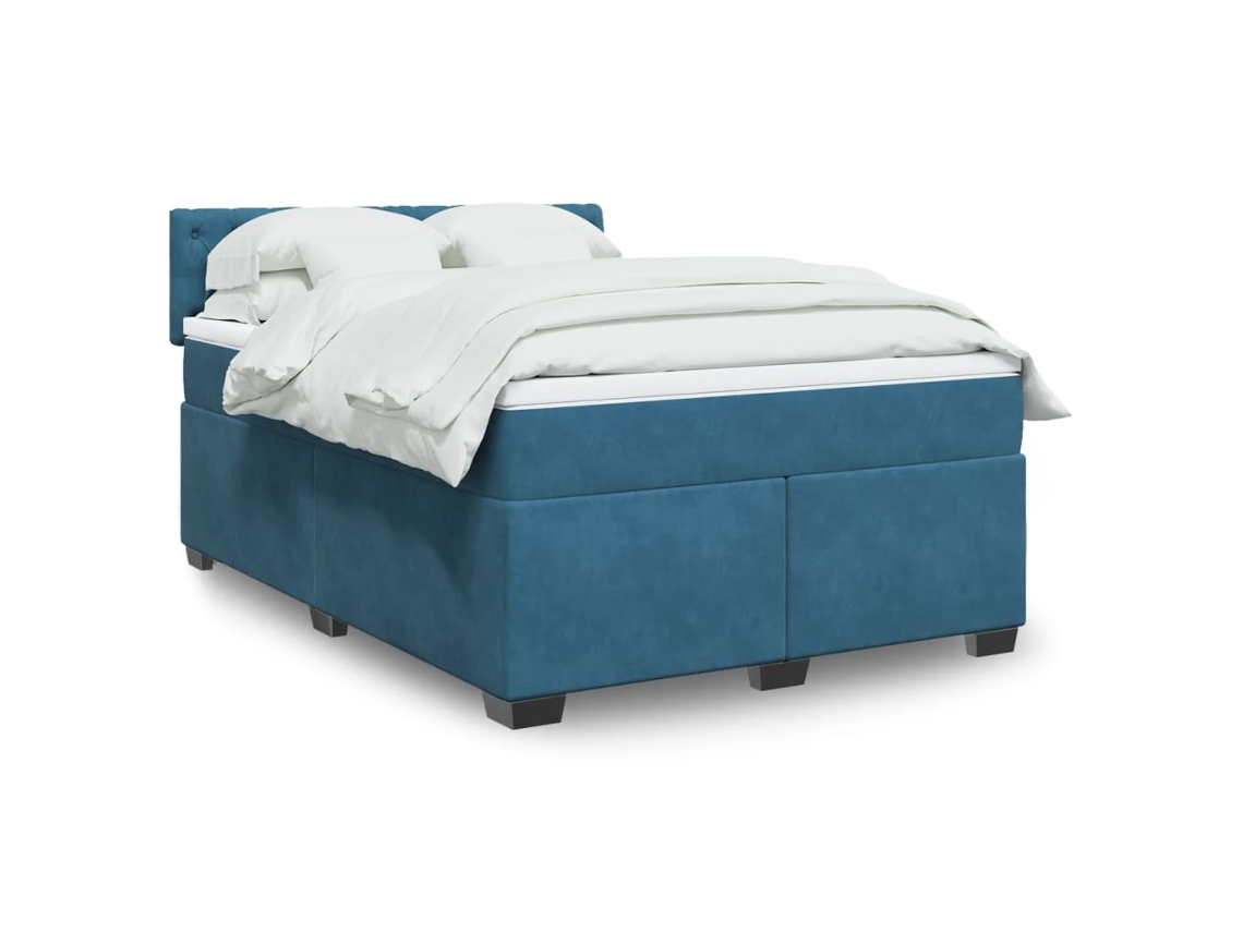 Cama Box Spring Con Colchón Terciopelo Azul 160x200 Cm