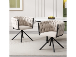 Juego de 2 sillas giratorias de terciopelo con brazos y patas de metal en estilo beige