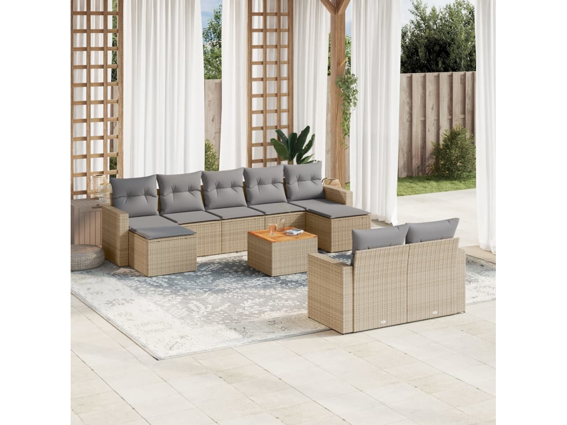 Conjunto de sofá de jardín de 10 piezas con cojines, mimbre beige mixto, DKD Home Decor