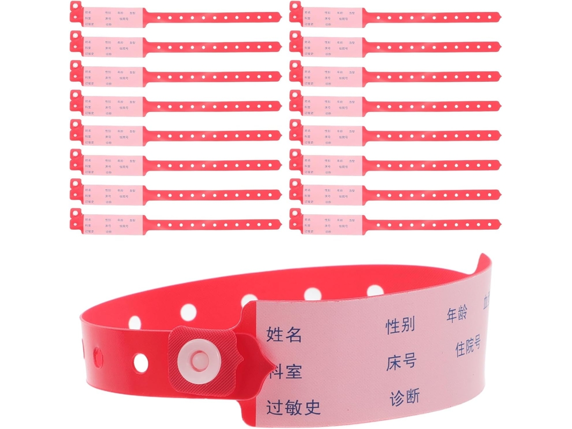 Paquete de 100 pulseras de identificación desechables de PVC rojo para adultos. SFUSHOS