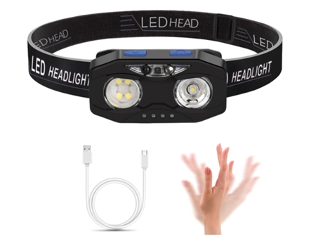 Linterna frontal, ángulo y correa ajustables CHRONUS, linterna frontal LED superbrillante para correr, senderismo, pesca, pasear perros (negro)