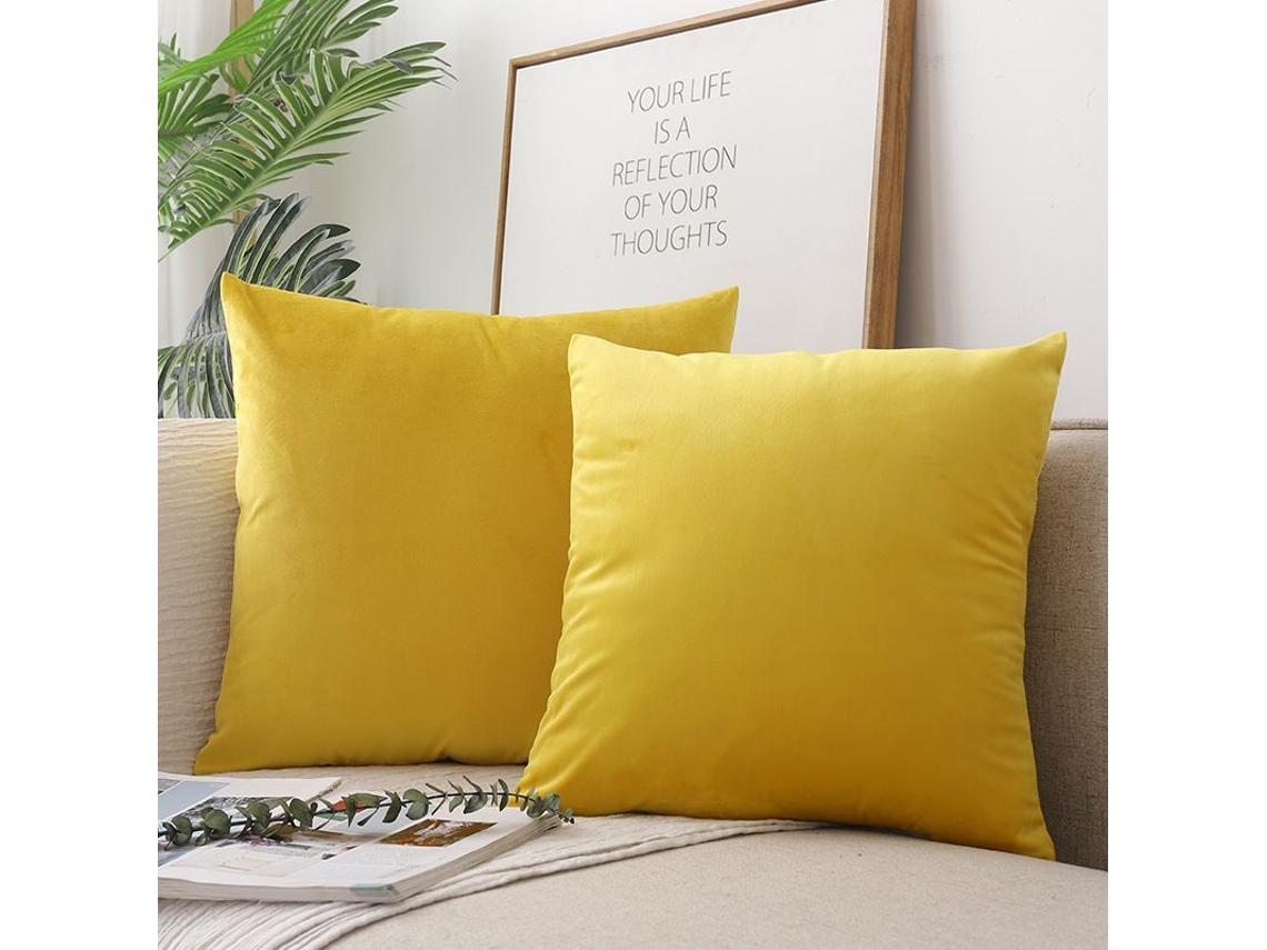 2026-40712-funda De Almohada De Terciopelo Suave Y Lujoso Color Amarillo, 2 Piezas, 50x50 Cm, Anti-arrugas Y Resistente A La Decoloración
