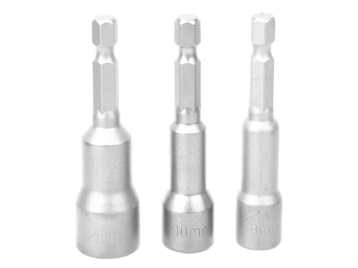 Kit De 3 Adaptadores De Puntas Magnéticas Con Casquillo Cr-v Para Llave Hexagonal Neumática