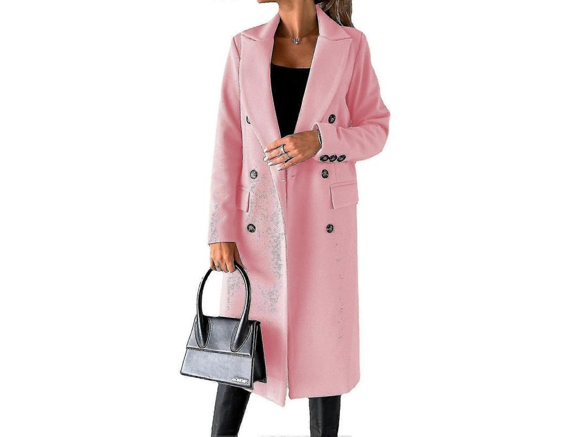 Abrigo rosa de lana para mujer con doble botón, modelo 2026, cálido y moderno para el invierno.