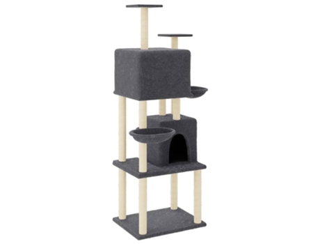 Rascador Para Gatos Con Postes De Sisal Gris Oscuro 180 cm VIDAXL