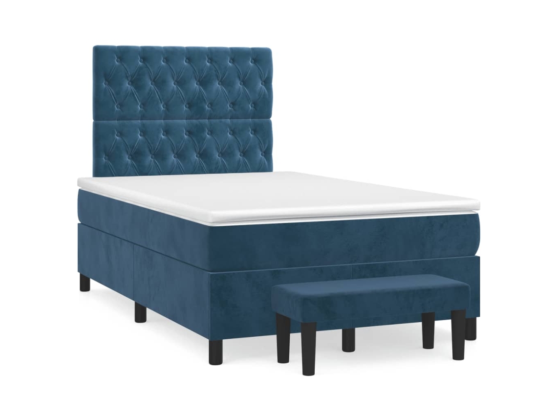Cama Box Spring Con Colchón Terciopelo Azul Oscuro 120x190 Cm