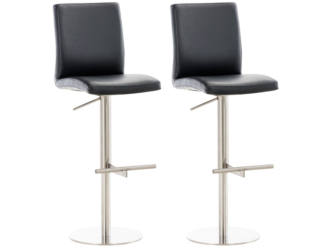 Juego de 2 taburetes de bar con reposapiés y respaldo, asiento de piel sintética negra, estructura de acero inoxidable 10_0006064