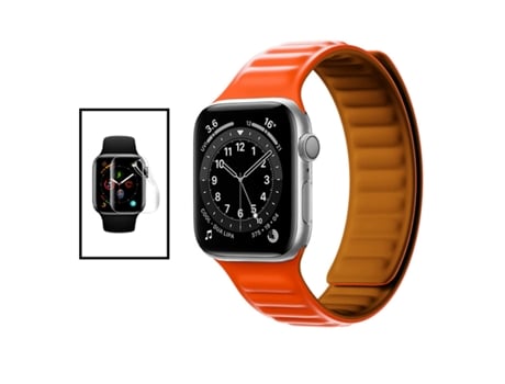 Kit De Correa Magnética De Película De Hidrogel De Silicona Lisa Para Apple Watch Series 5 40 Mm Naranja PHONECARE