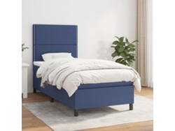 Cama Box Spring Con Colchón Tela Azul 90x200 Cm