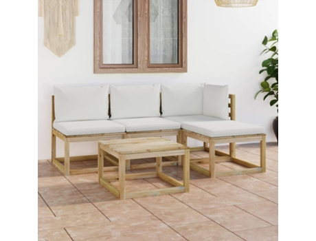 MAISON EXCLUSIVE - Set de muebles de jardín 5 piezas bambú y cojines blanco crema