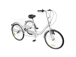 Triciclo de 24 pulgadas, 6 velocidades, cuadro de acero al carbono, cesta trasera, color plata OEM