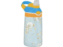 Botella De Agua Retro Romántica Con Tapa Y Asa Para Deportes, Viajes Escuela Azul Dorado Grado Alimenticio