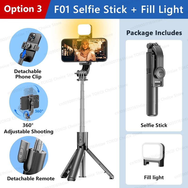 Mini trípode portátil Bluetooth para selfies, ideal para vlogging con celular y luz de relleno.