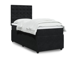 Cama Box Spring Con Colchón Terciopelo Negro 90x200 Cm