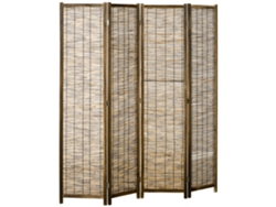 Tabique Divisorio, 4 Paneles, Madera De Ratán, 160x1,8x170cm, Acabado Natural.