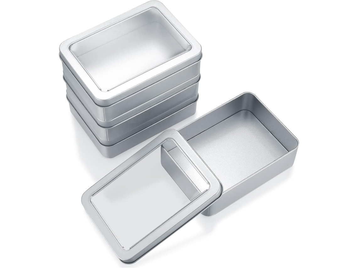Frascos metálicos pequeños con tapa, frascos metálicos vacíos portátiles para cosméticos, cajas metálicas de almacenamiento de 12,5 x 9 x 3,5 cm