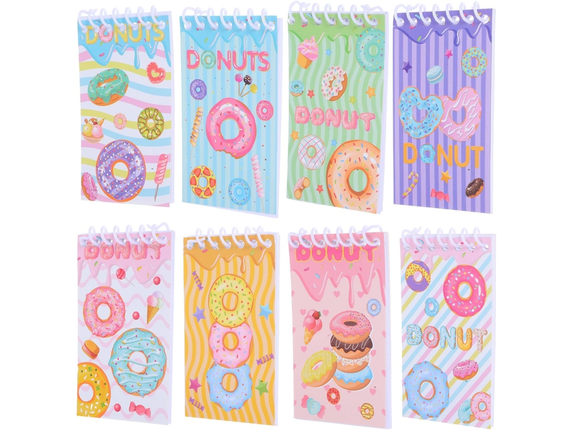 Juego De 8 Mini Cuadernos Espirales Con Tapa De Rosquilla, Papel Ligero Antimanchas.