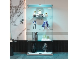 Vitrina de cristal con 4 nichos, armario de cristal con doble puerta, iluminación LED y visualización de fecha, para recibidor, salón y dormitorio, blanco ROSAHQNDA