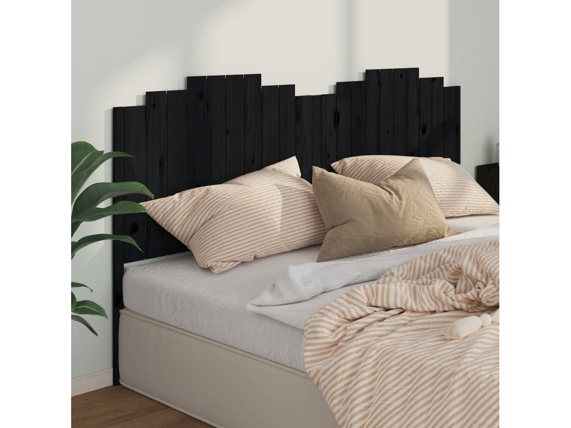 Cabecero De Cama Madera Maciza De Pino Negro 206x4x110 Cm