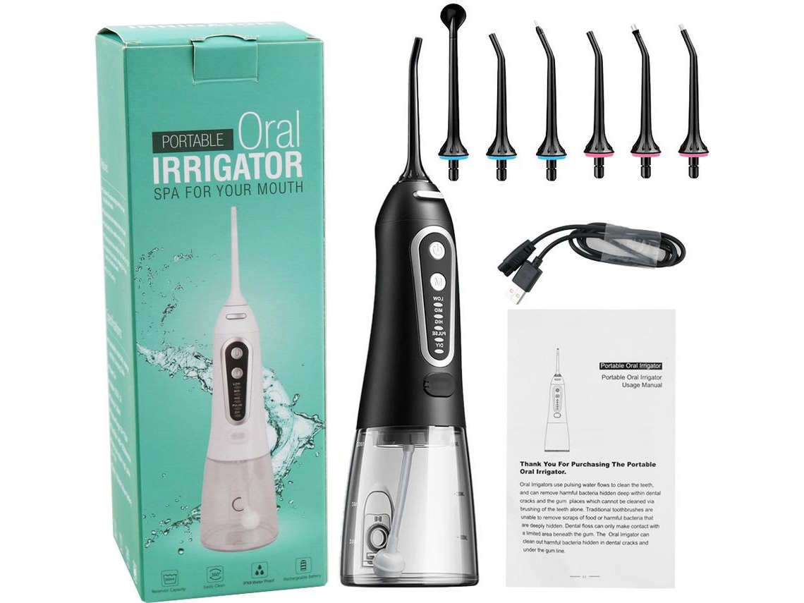 Irrigador Oral Elétrico Portátil Remove Placa Bacteriana e Tártaro Limpador Preto GERTIZ