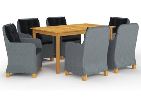 Conjunto 7 de comedor para jardín de VIDAXL gris claro
