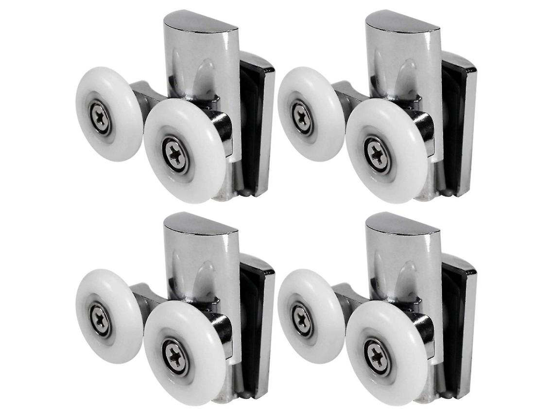 4 Ruedas De Puerta De Ducha 23mm Rodillos De Aluminio Zinc Resistente Dual Compatible Con Puertas Deslizantes Planas Y Curvas