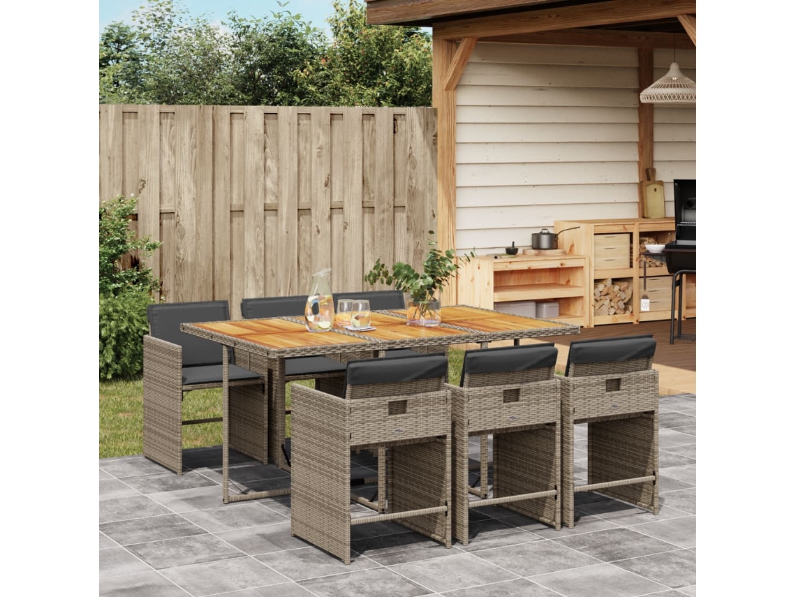 Juego de comedor de jardín de 7 piezas DKD Home Decor con cojines de mimbre gris