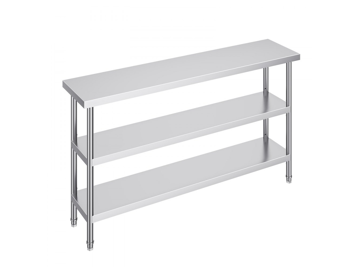 Mesa de acero inoxidable de 152 x 36 cm con estantes ajustables para cocina y exterior Tekmaquinas
